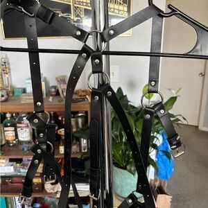 Black Leather Harness with Silver Accents